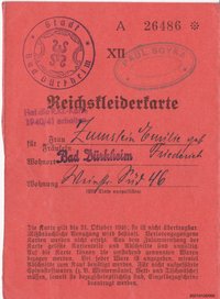 Reichskleiderkarte Oktober 1940 für Zumstein Emilie