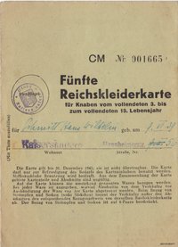 Fünfte Reichskleiderkarte für Knaben 3.-15. Lebensjahr